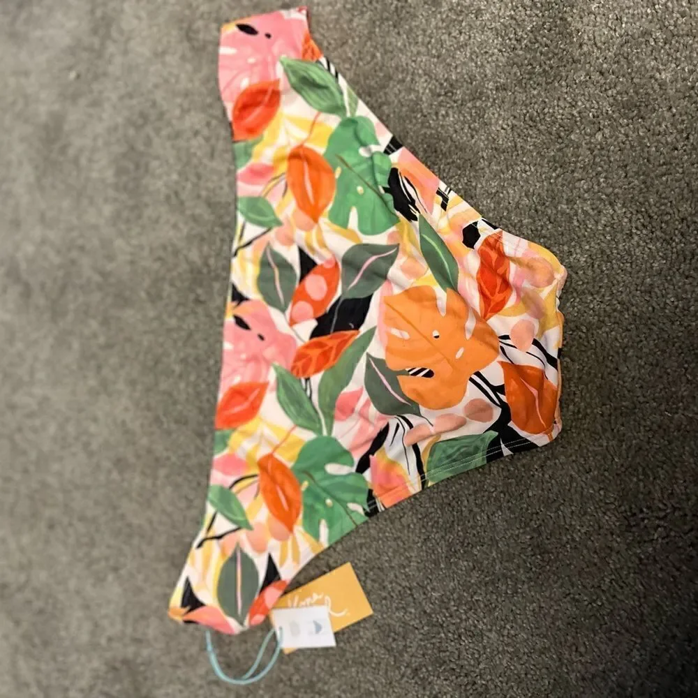Kona Sol Leaf Print Swimsuit Hipster BikiniBottoms Multicolor Size XL NWT